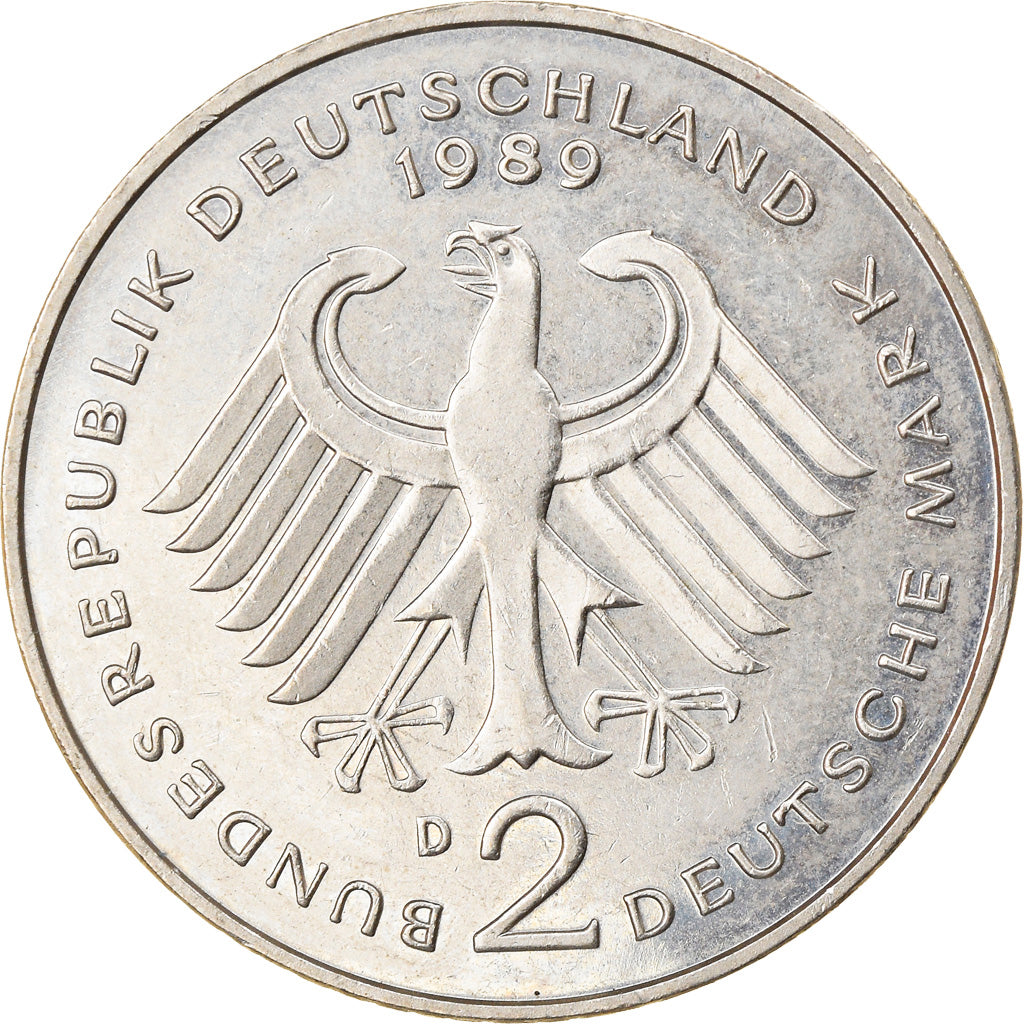 Moneta, Niemcy - RFN, 2 Mark, 1989, Munich, AU(55-58), Miedź-Nikiel niklowany