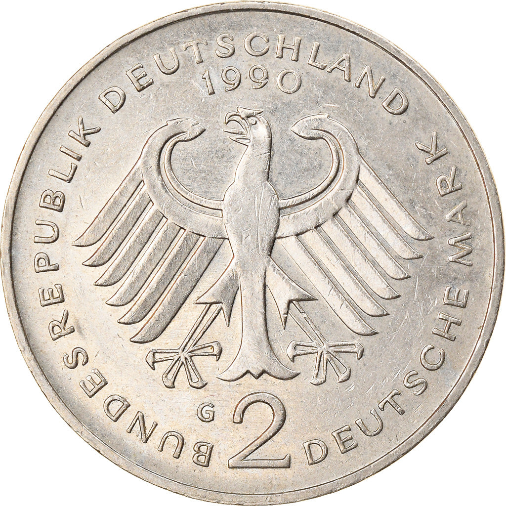 Münze, Bundesrepublik Deutschland, 2 Mark, 1990, Karlsruhe, SS, Copper-Nickel