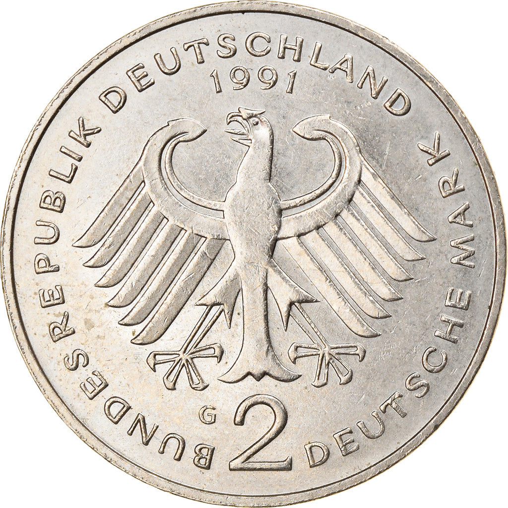 Coin, GERMANY - FEDERAL REPUBLIC, 2 Mark, 1991, Karlsruhe, EF(40-45)