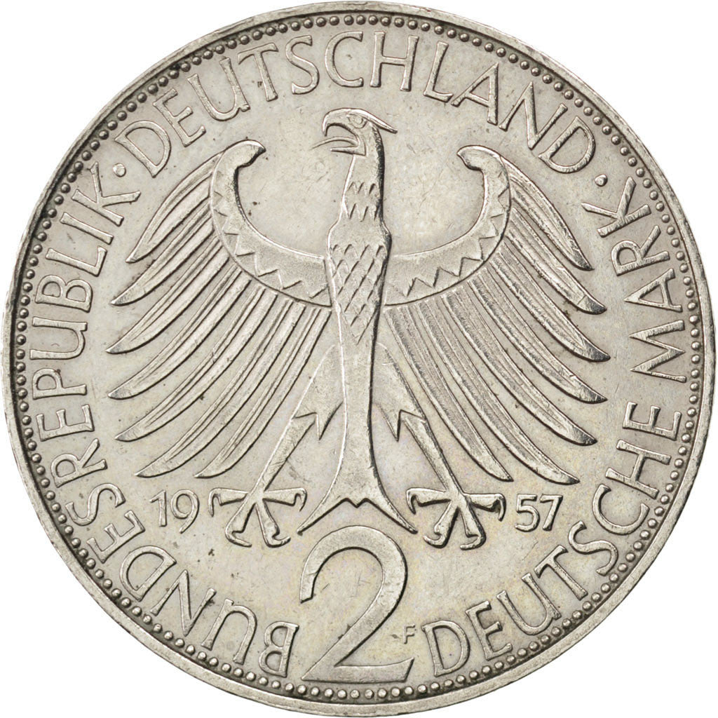GERMANY - FEDERAL REPUBLIC, 2 Mark, 1957, Stuttgart, KM #116, AU(50-53),...