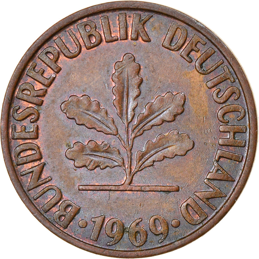 Coin, GERMANY - FEDERAL REPUBLIC, 2 Pfennig, 1969, Hambourg, EF(40-45), Copper