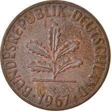 Coin, GERMANY - FEDERAL REPUBLIC, Pfennig, 1967, Karlsruhe, EF(40-45), Copper