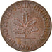 Coin, GERMANY - FEDERAL REPUBLIC, Pfennig, 1967, Karlsruhe, EF(40-45), Copper