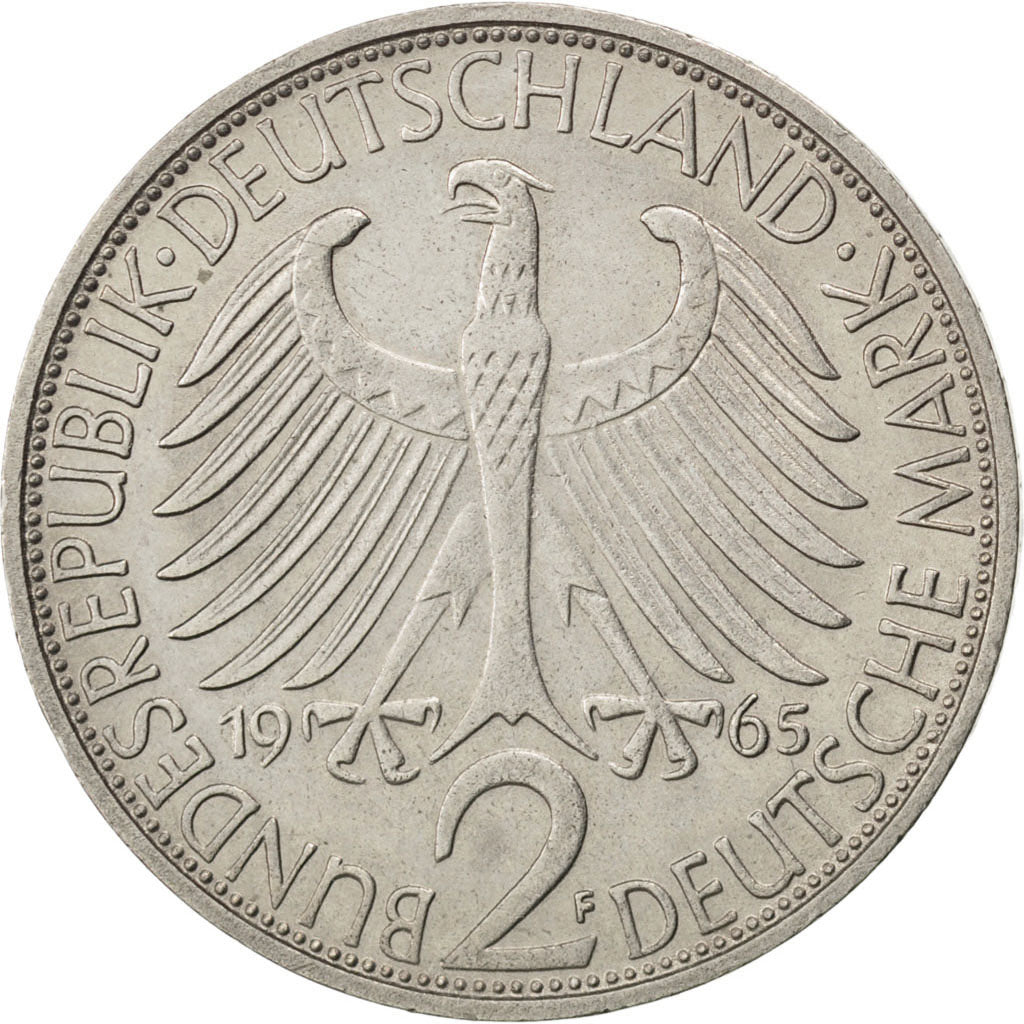 GERMANY - FEDERAL REPUBLIC, 2 Mark, 1965, Stuttgart, KM #116, AU(50-53),...