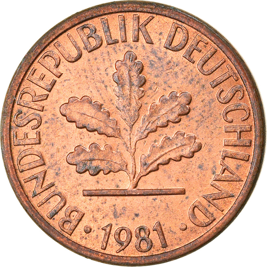 Münze, Bundesrepublik Deutschland, Pfennig, 1981, Karlsruhe, VZ, Copper Plated