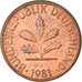 Münze, Bundesrepublik Deutschland, Pfennig, 1981, Karlsruhe, VZ, Copper Plated