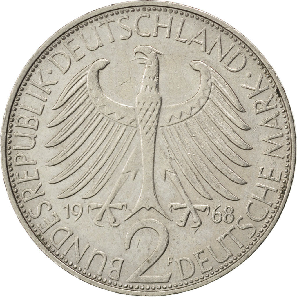 Germany, 2 Deutschemark, 1968, Stuttgart, KM #116, EF(40-45), Cupro-nickel, 6.98