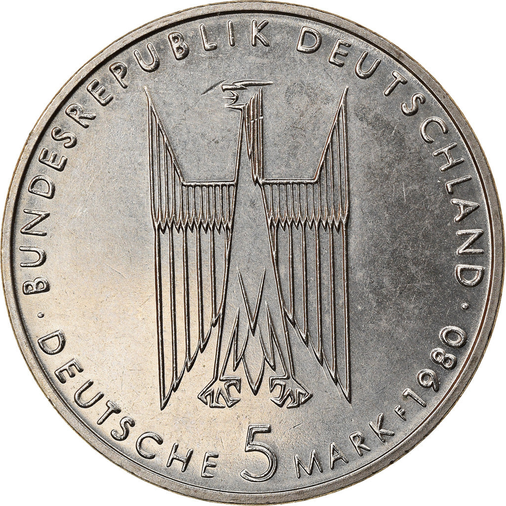 Coin, GERMANY - FEDERAL REPUBLIC, 5 Mark, 1980, Stuttgart, Germany, AU(55-58)