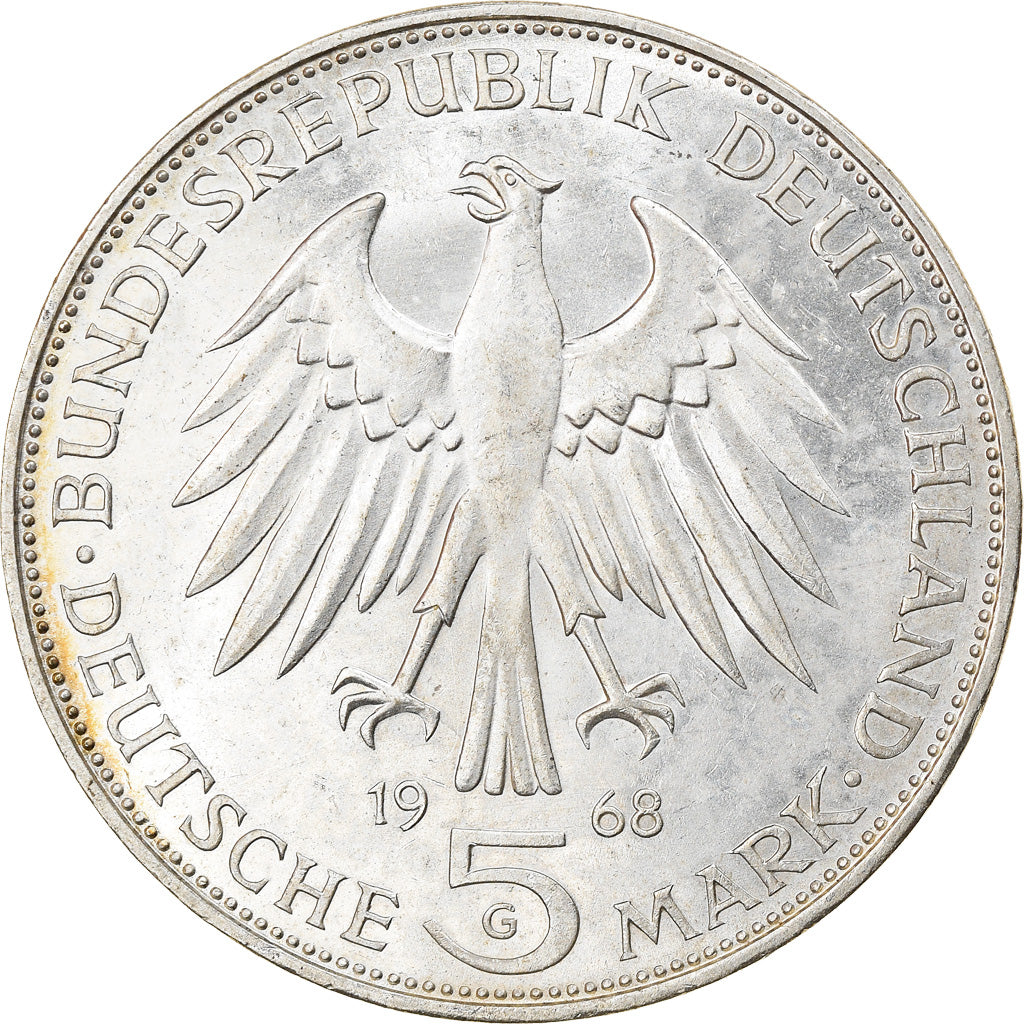 Moneta, Niemcy - RFN, 5 Mark, 1968, Karlsruhe, Germany, AU(55-58), Srebro