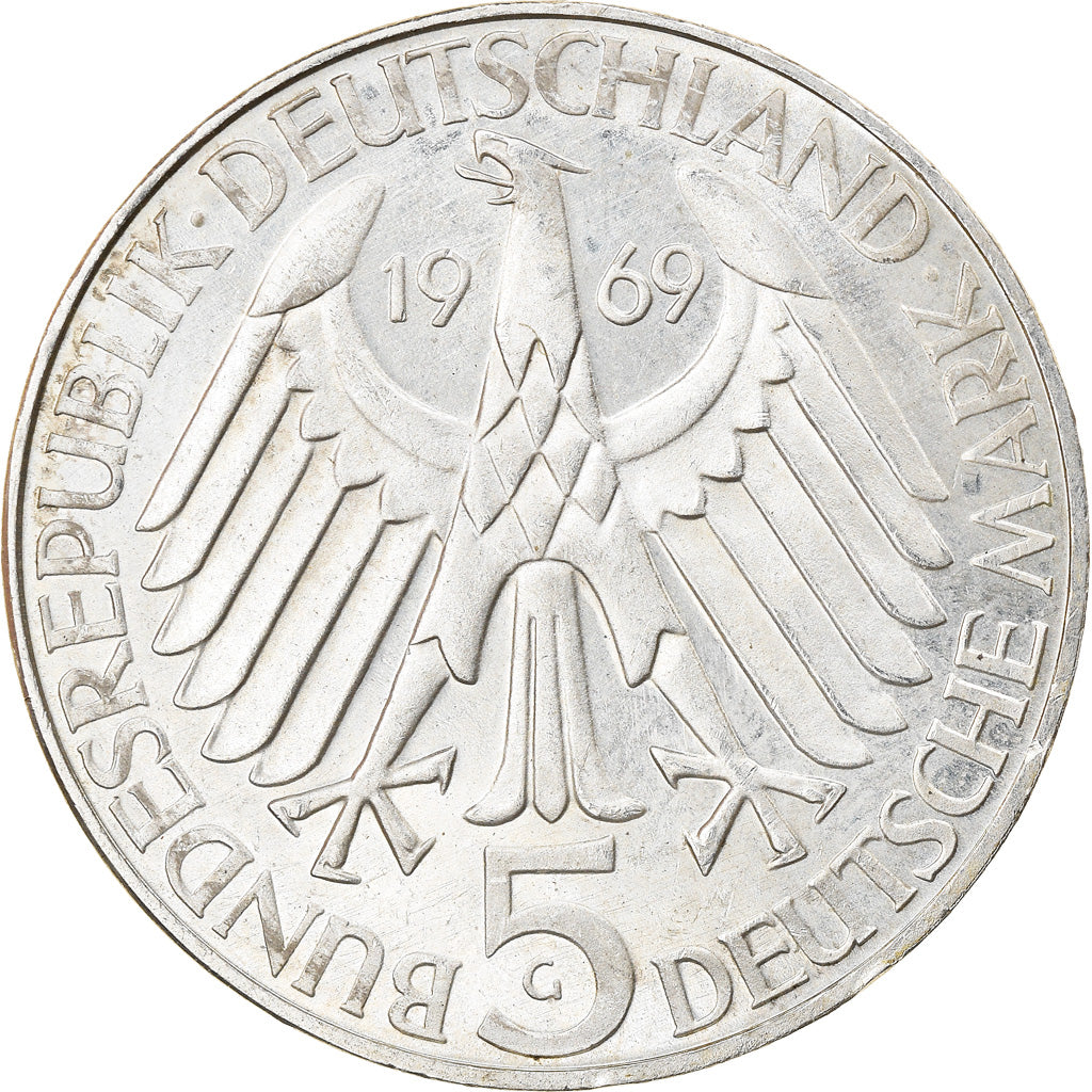 Coin, GERMANY - FEDERAL REPUBLIC, 5 Mark, 1969, Karlsruhe, Germany, AU(55-58)