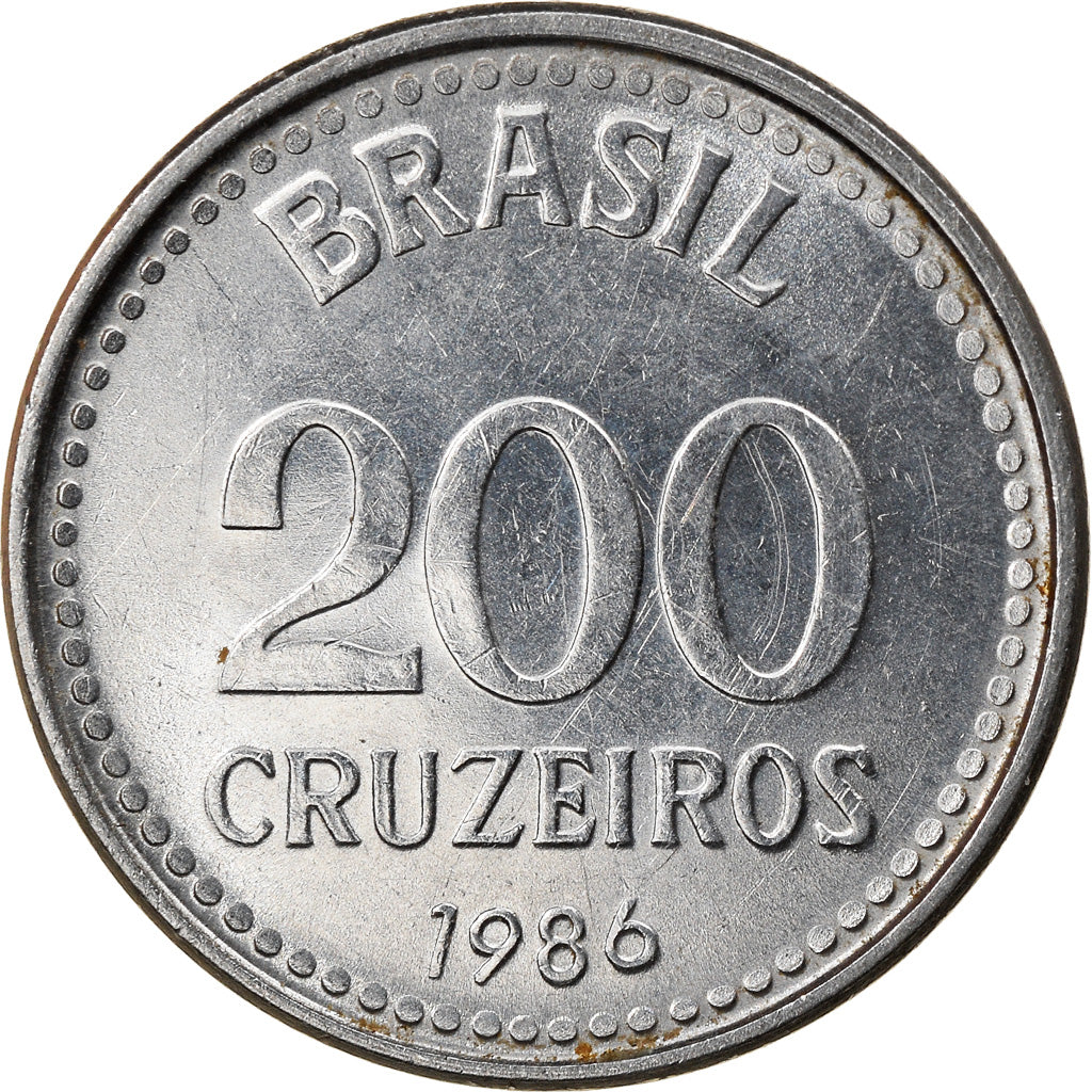 Coin, Brazil, 200 Cruzeiros, 1986, EF(40-45), Stainless Steel, KM:596