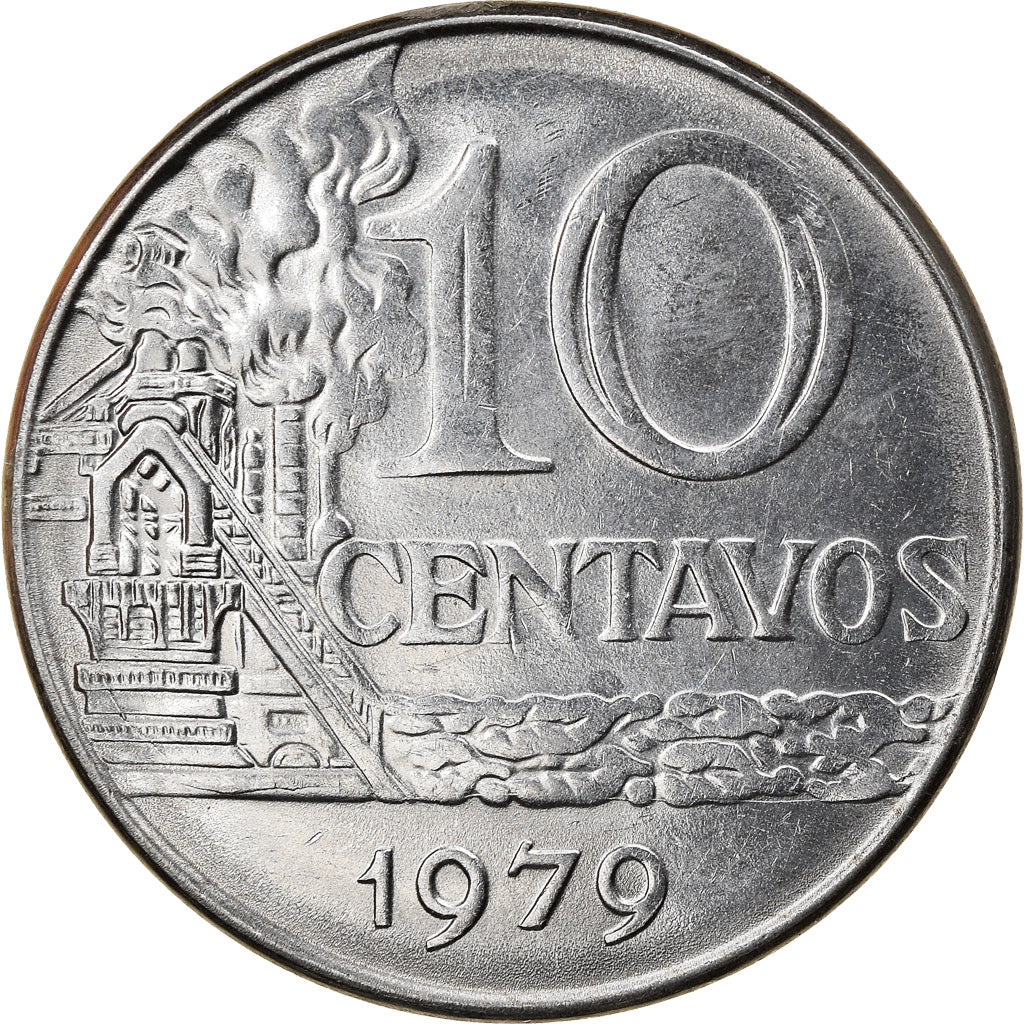 Coin, Brazil, 10 Centavos, 1979, EF(40-45), Stainless Steel, KM:578.1a