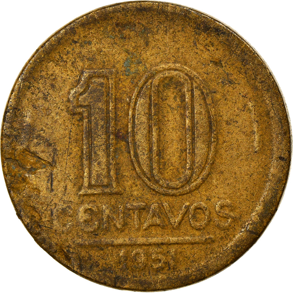Moneta, Brasile, 10 Centavos, 1951, MB+, Alluminio-bronzo, KM:561