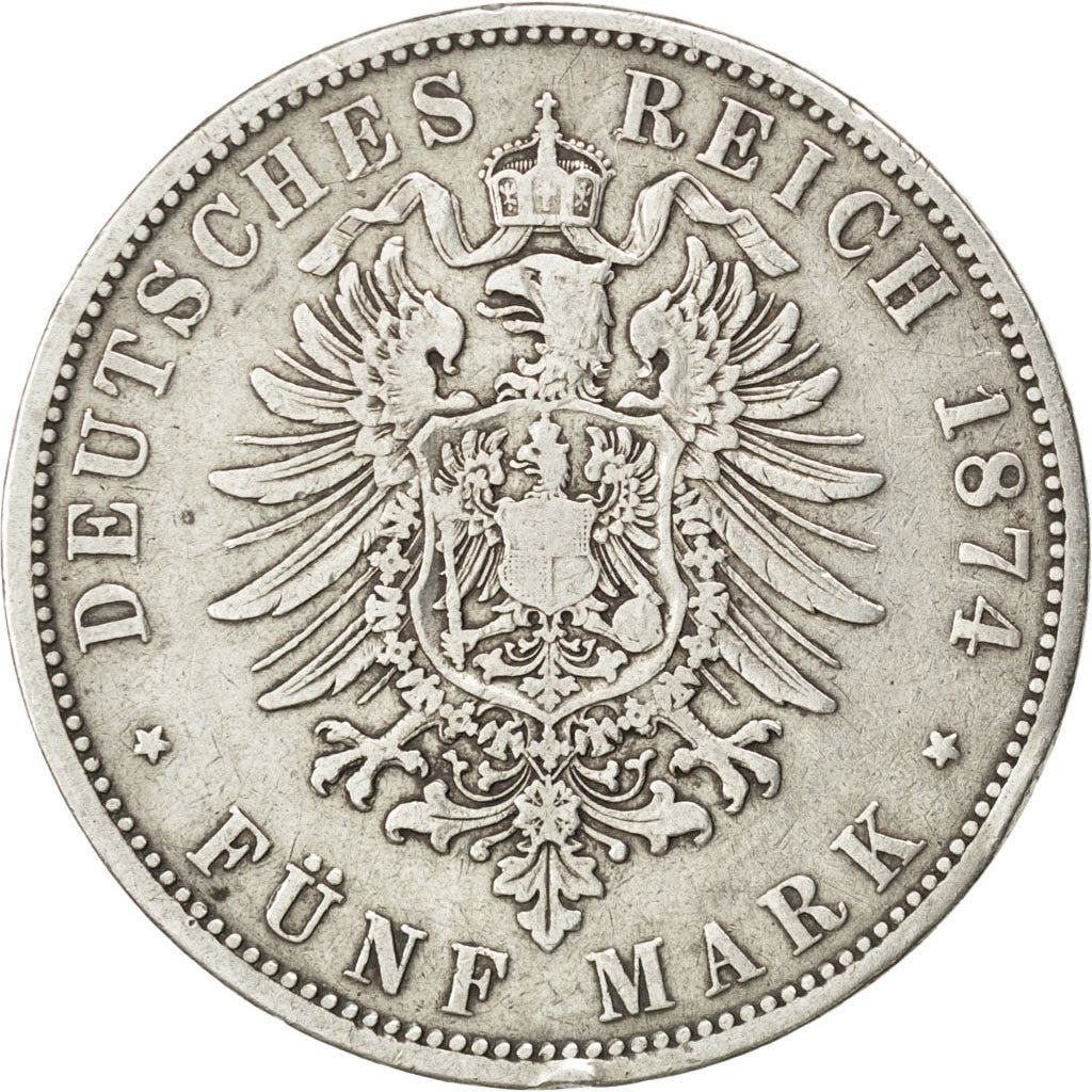 German States, 5 Mark, 1874, Berlin, KM #503, VF(30-35), Silver, 27.34