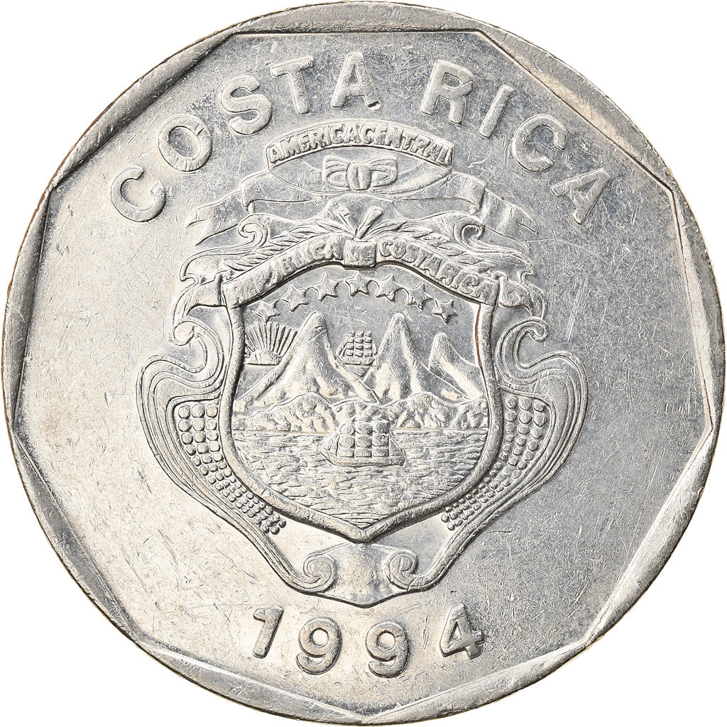 Moneda, Costa Rica, 20 Colones, 1994, MBC, Níquel chapado en acero inoxidable