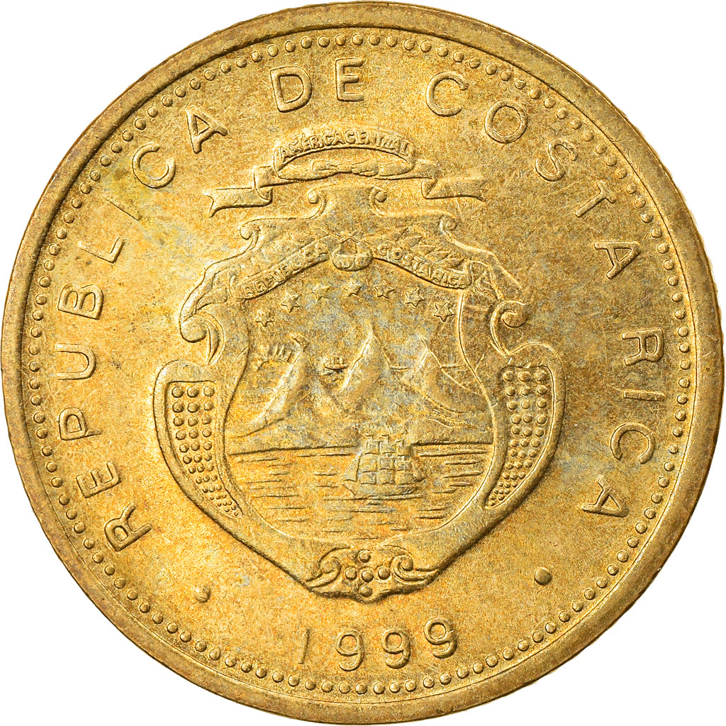 Moneda, Costa Rica, 5 Colones, 1999, MBC, Latón, KM:227a.1