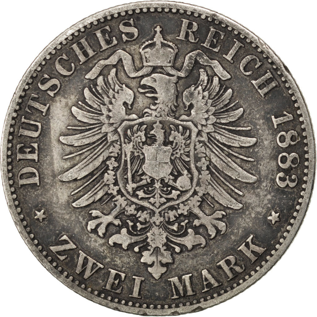 German States, 2 Mark, 1883, Berlin, KM #506, VF(20-25), Silver, 10.98