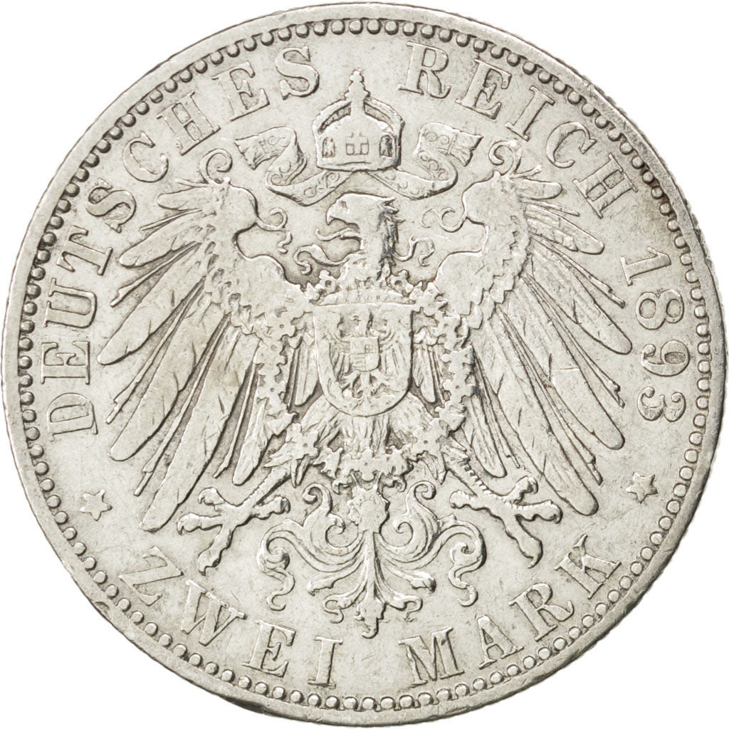 German States, 2 Mark, 1893, Berlin, KM #522, VF(20-25), Silver, 28, 10.98