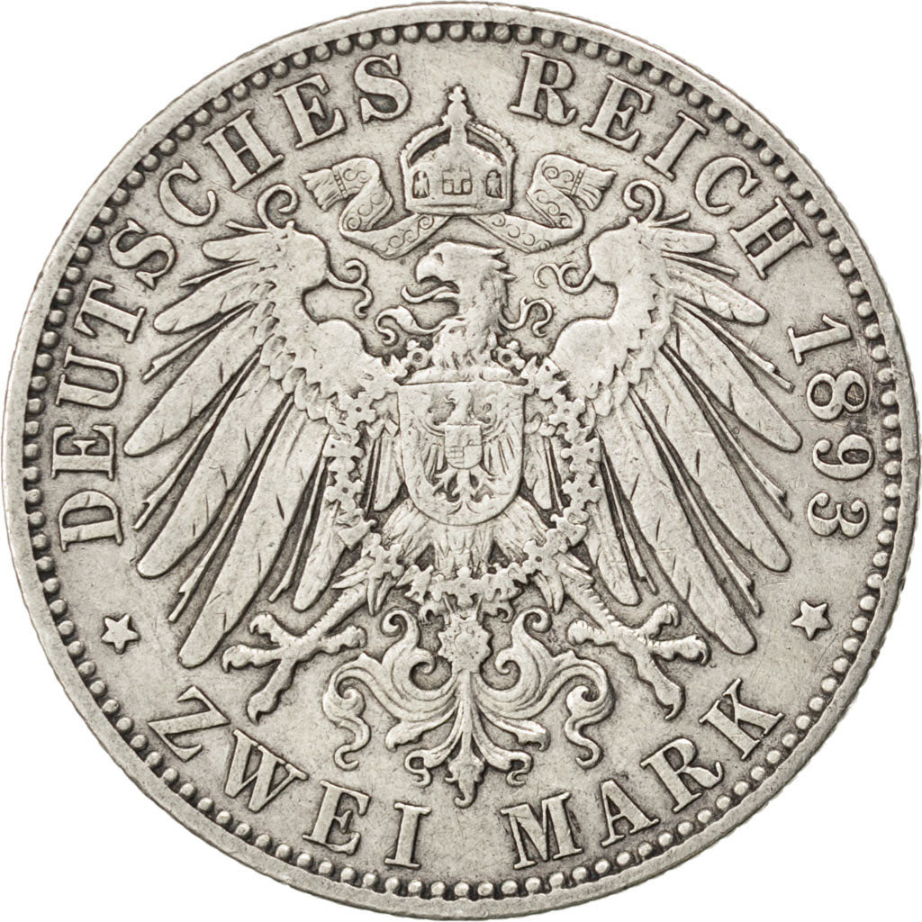 German States, 2 Mark, 1893, Berlin, KM #522, EF(40-45), Silver, 28, 11.01