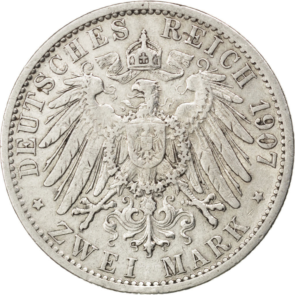 Coin, German States, PRUSSIA, Wilhelm II, 2 Mark, 1907, Berlin, EF(40-45)