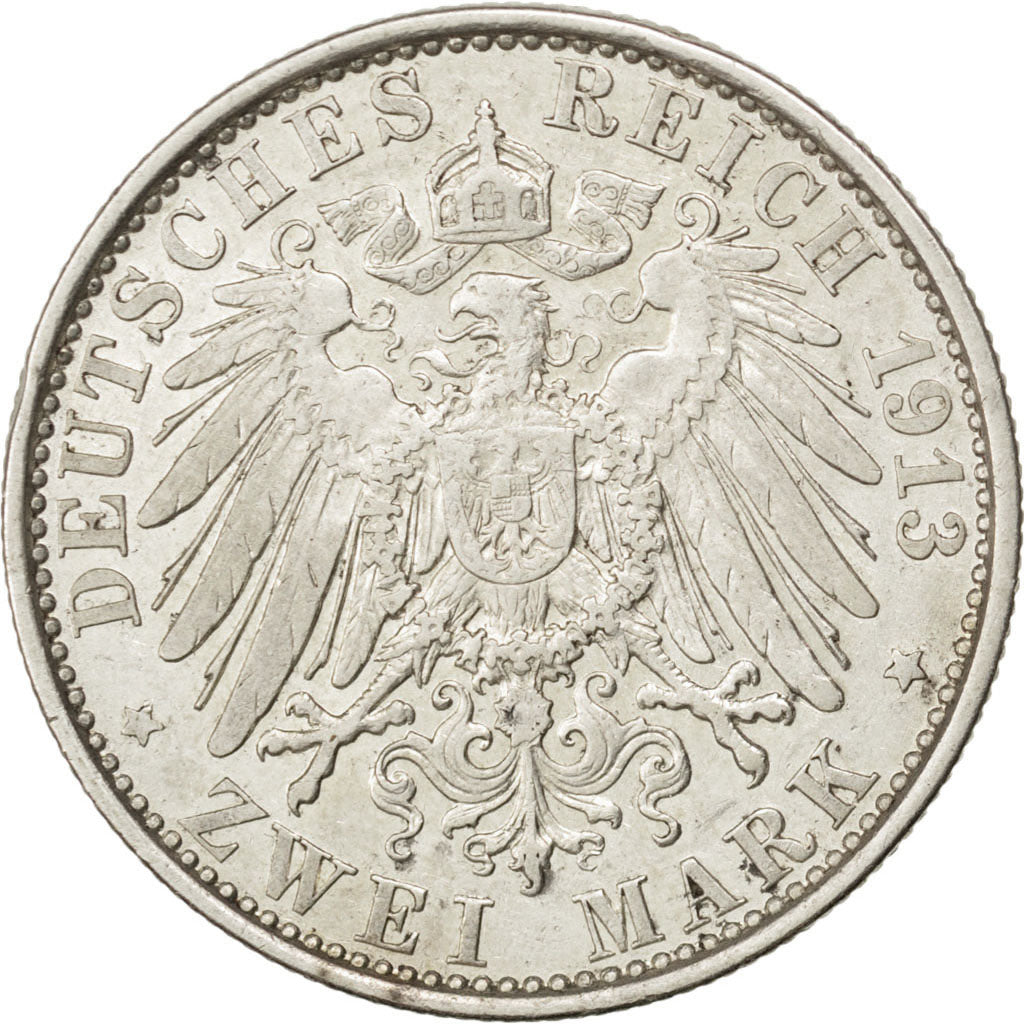 German States, 2 Mark, 1913, Berlin, KM #533, VF(20-25), Silver, 28, 11.03