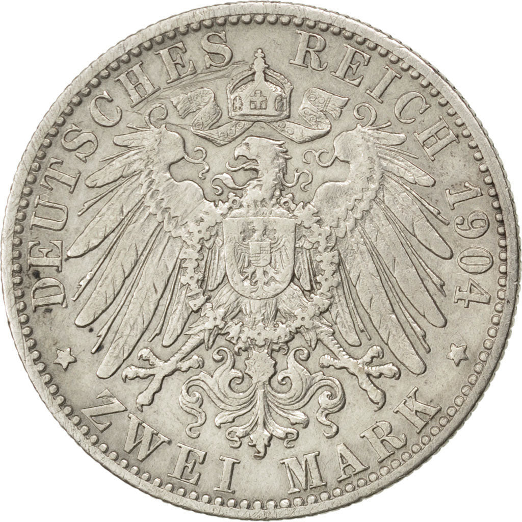 German States, 2 Mark, 1904, Freudenstadt, KM #631, VF(20-25), Silver, 28, 11.00