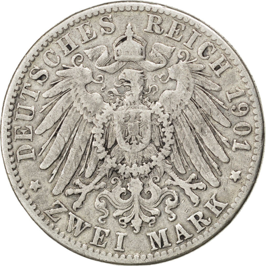 Coin, German States, WURTTEMBERG, Wilhelm II, 2 Mark, 1901, Freudenstadt