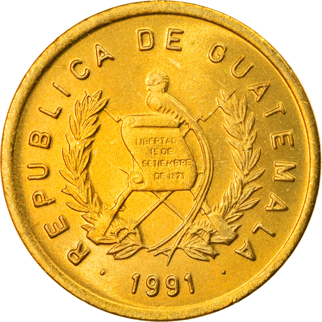 Coin, Guatemala, Centavo, Un, 1991, MS(63), Brass, KM:275.3