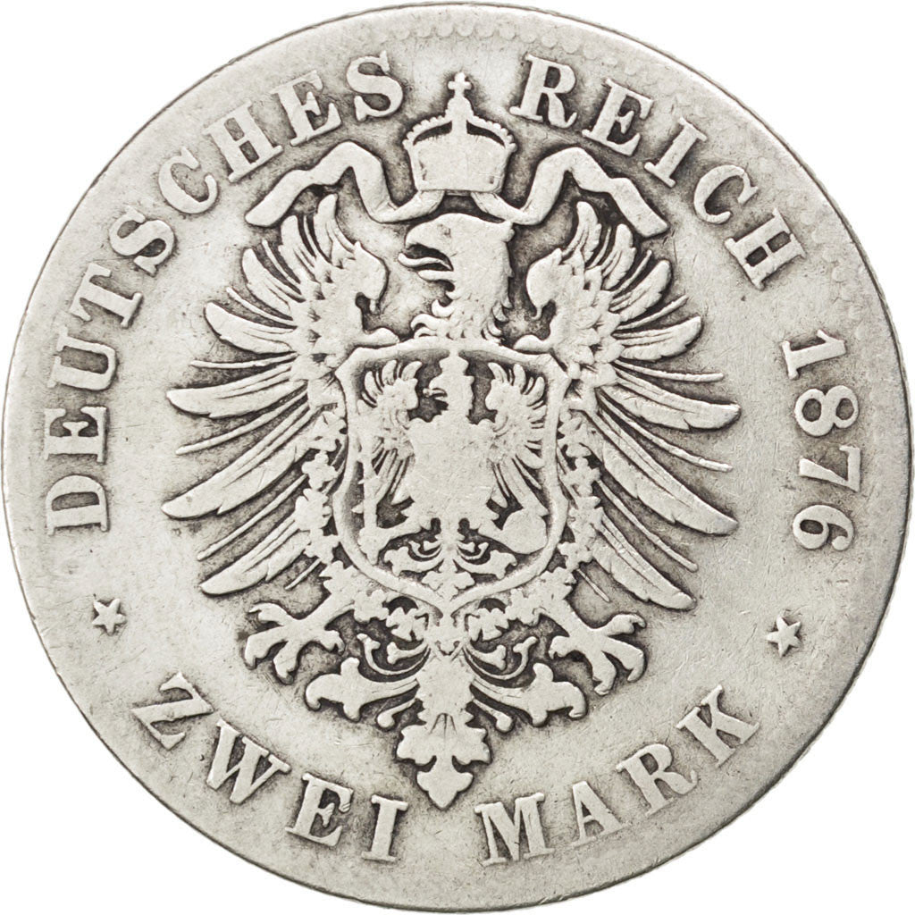 Coin, German States, WURTTEMBERG, Karl I, 2 Mark, 1876, Freudenstadt, VF(20-25)