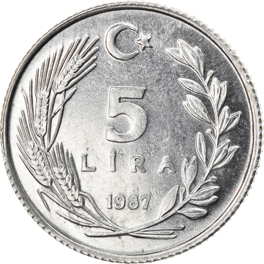 Moneta, Turchia, 5 Lira, 1987, SPL, Alluminio, KM:963