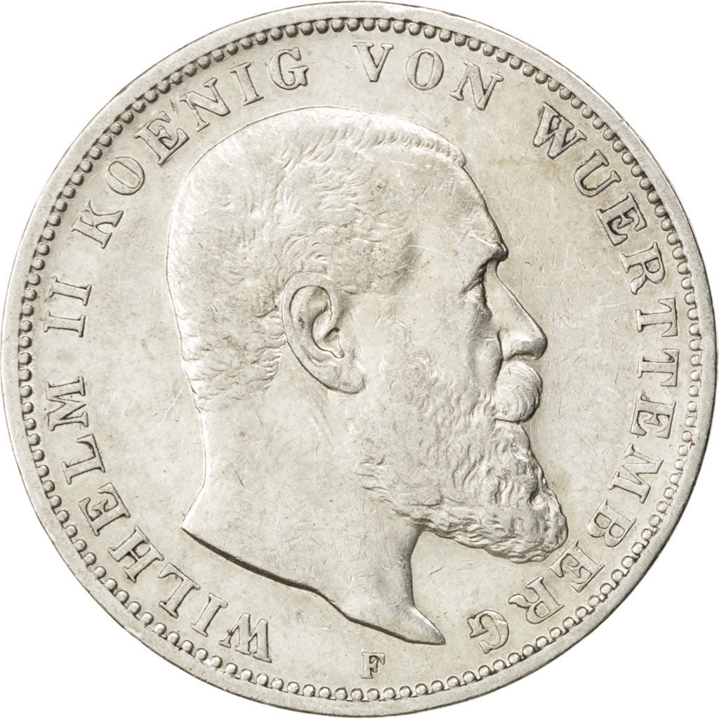Coin, German States, WURTTEMBERG, Wilhelm II, 3 Mark, 1909, Freudenstadt