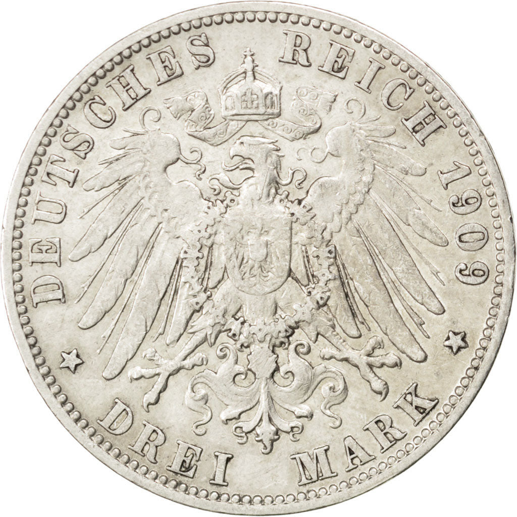 Coin, German States, WURTTEMBERG, Wilhelm II, 3 Mark, 1909, Freudenstadt