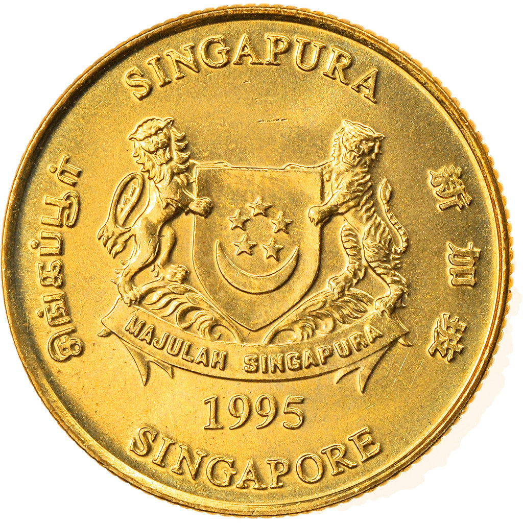 Moneta, Singapur, 5 Cents, 1995, Singapore Mint, MS(63), Aluminium-Brąz, KM:99