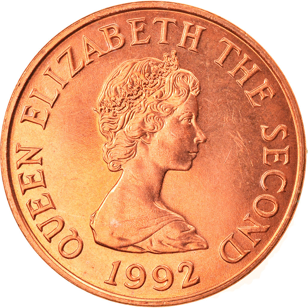 Coin, Jersey, Elizabeth II, 2 Pence, 1992, MS(63), Copper Plated Steel, KM:55b