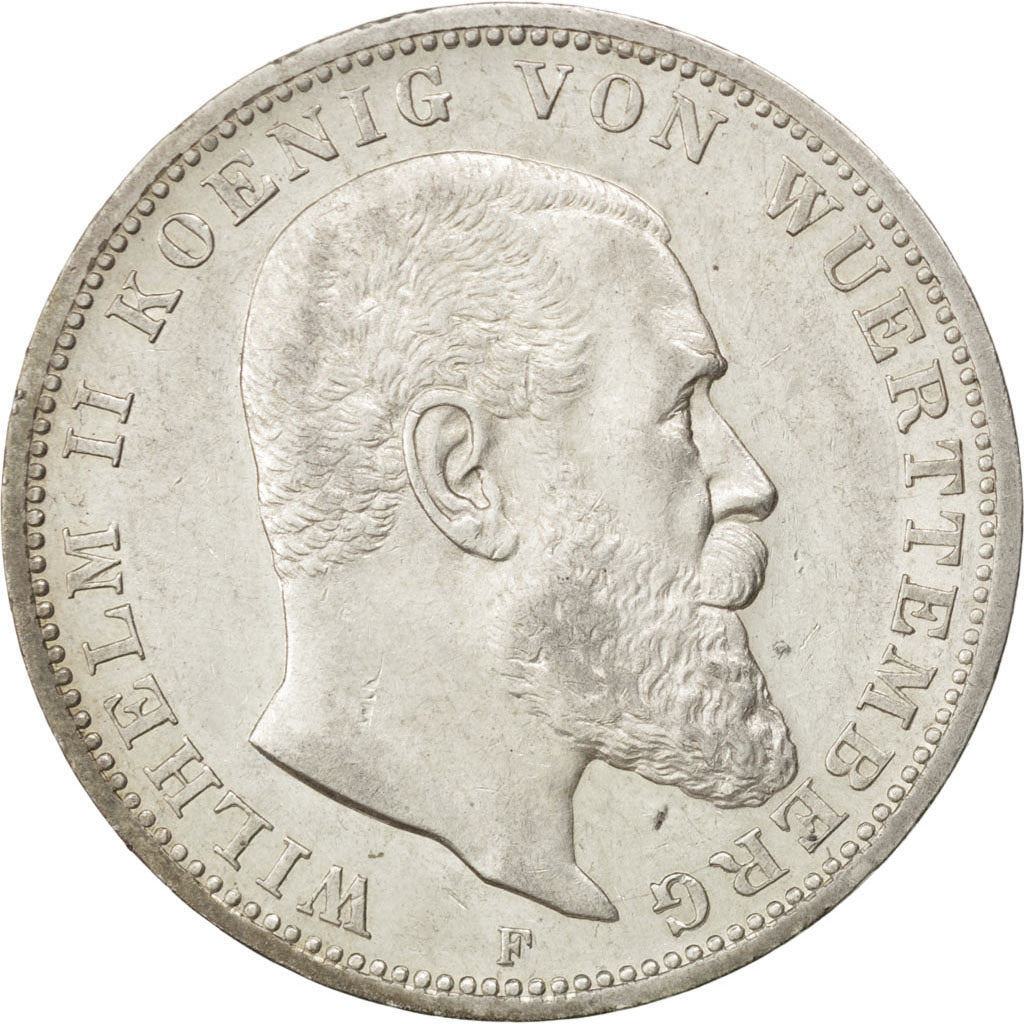 GERMAN STATES, 3 Mark, 1912, Freudenstadt, KM #635, AU(55-58), Silver, 33, 16.63