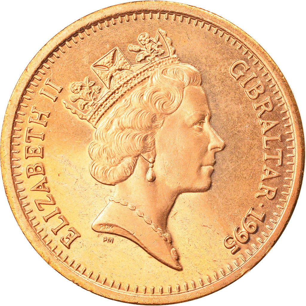 Coin, Gibraltar, Elizabeth II, 2 Pence, 1995, MS(63), Copper Plated Steel