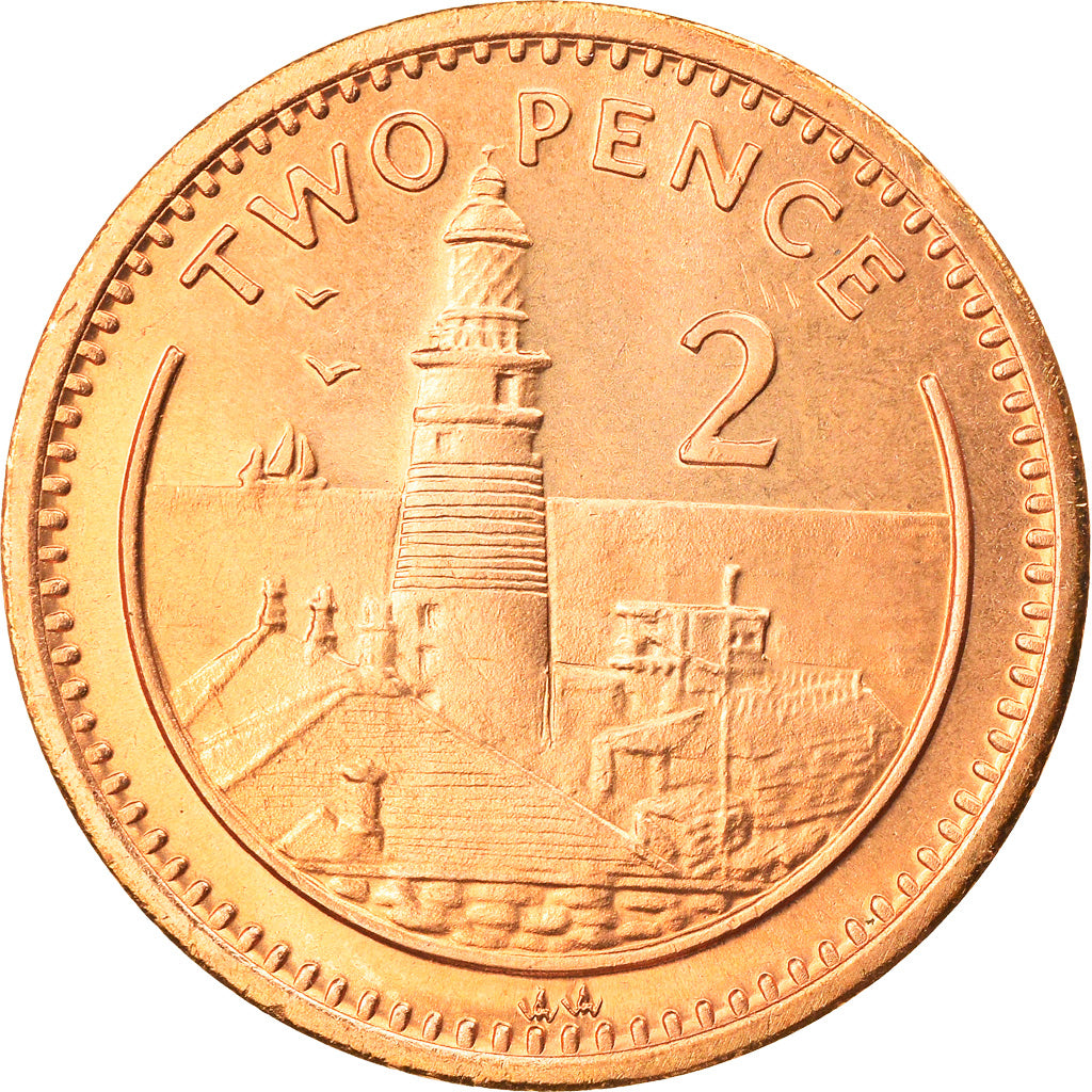 Coin, Gibraltar, Elizabeth II, 2 Pence, 1995, MS(63), Copper Plated Steel