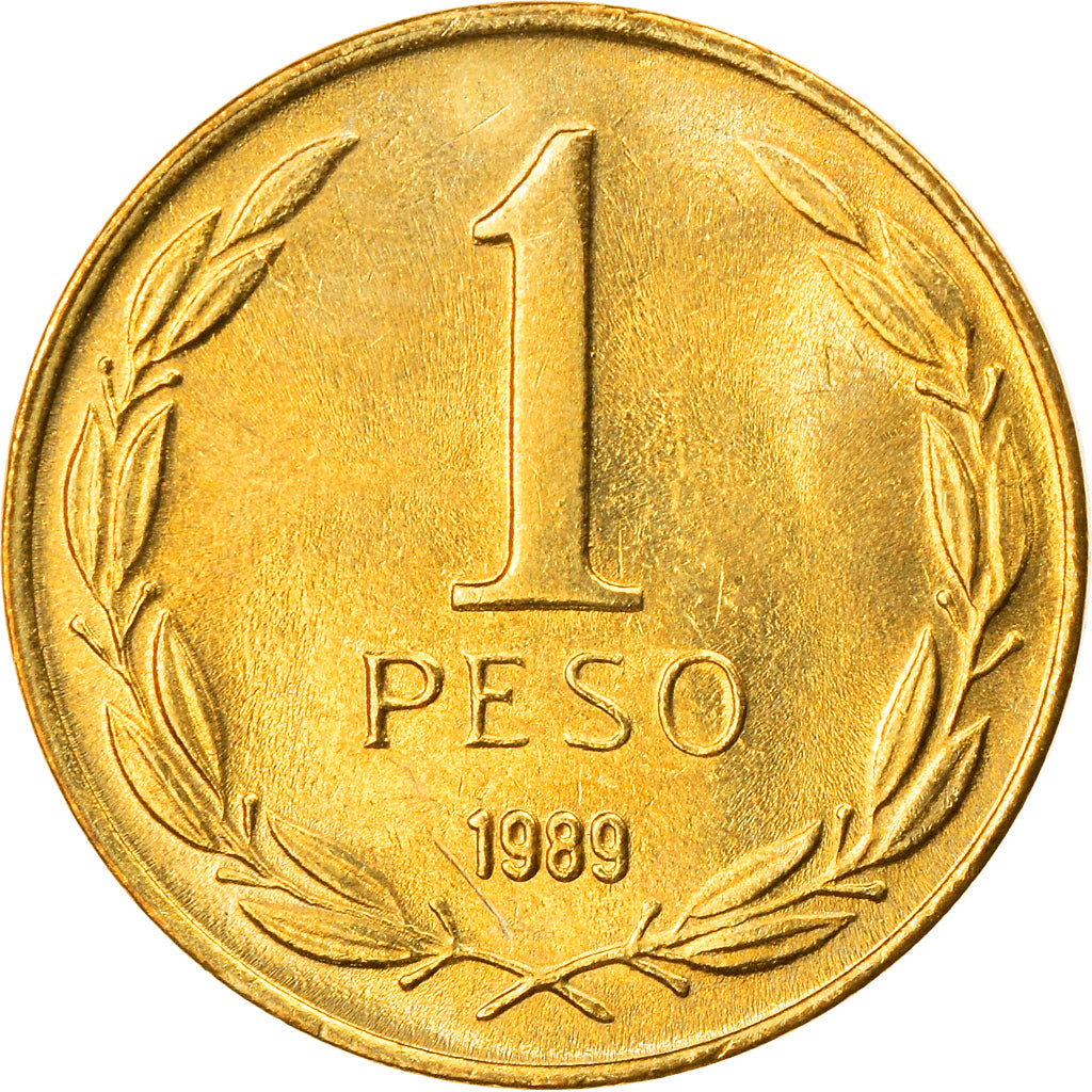 Moneta, Chile, Peso, 1989, Santiago, AU(55-58), Aluminium-Brąz, KM:216.2