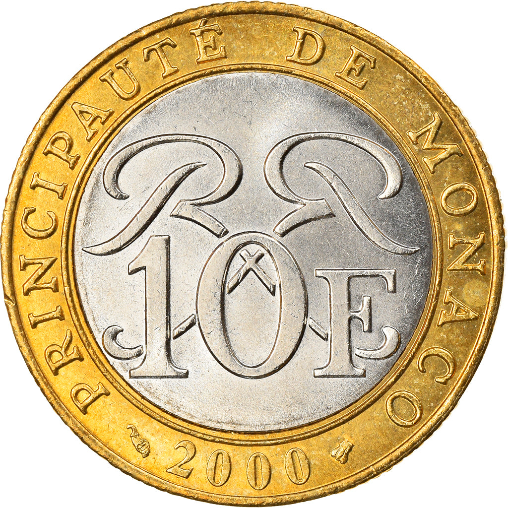 Coin, Monaco, Rainier III, 10 Francs, 2000, AU(55-58), Bi-Metallic, KM:163