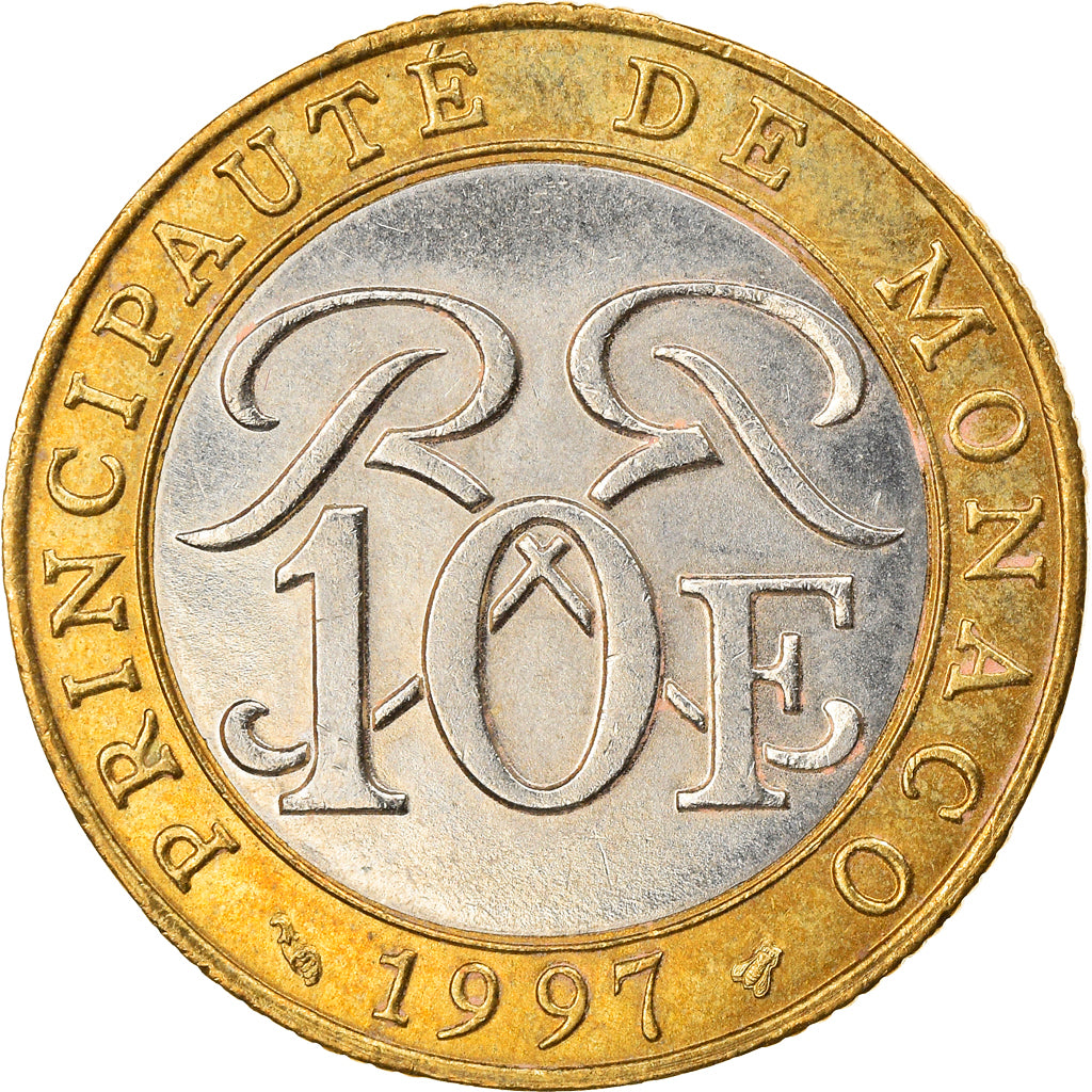 Coin, Monaco, Rainier III, 10 Francs, 1997, AU(55-58), Bi-Metallic, KM:163