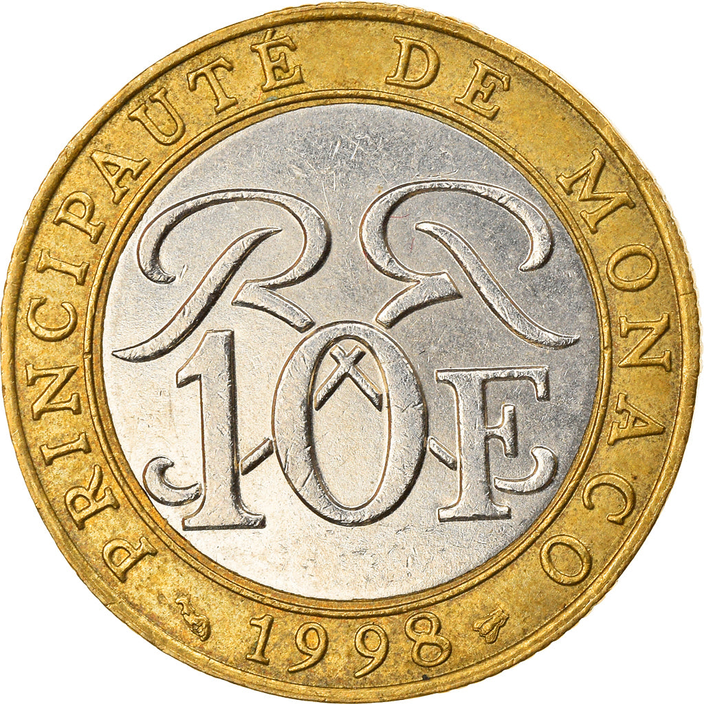 Coin, Monaco, Rainier III, 10 Francs, 1998, EF(40-45), Bi-Metallic, KM:163