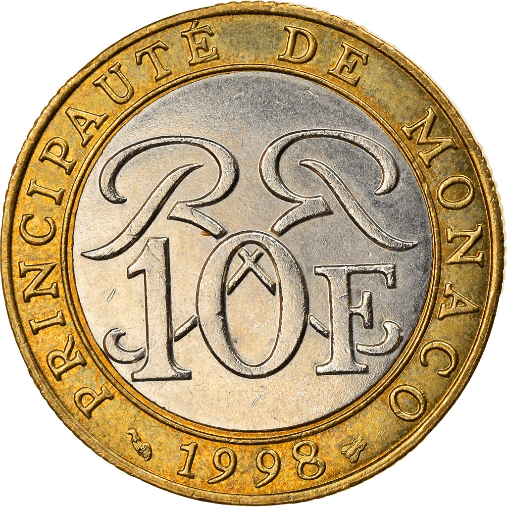 Monnaie, Monaco, Rainier III, 10 Francs, 1998, TTB, Bi-Metallic, Gadoury:MC160