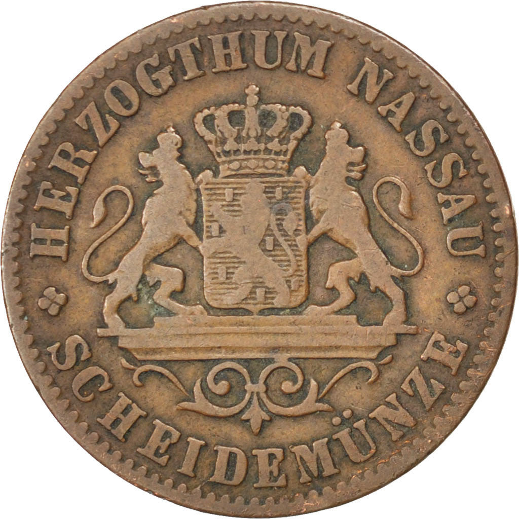 Monnaie, Etats allemands, NASSAU, Adolph, Kreuzer, 1863, Wiesbaden, TTB, Cuivre