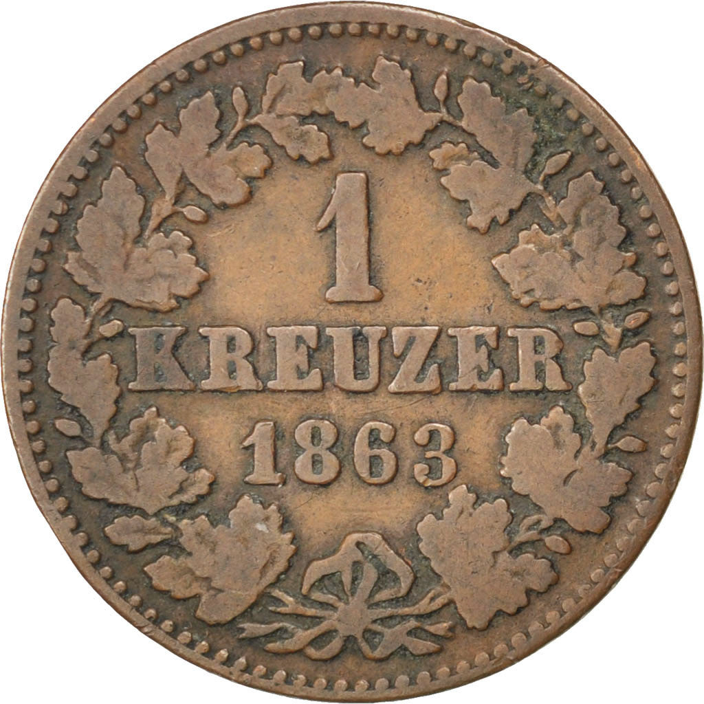 Monnaie, Etats allemands, NASSAU, Adolph, Kreuzer, 1863, Wiesbaden, TTB, Cuivre