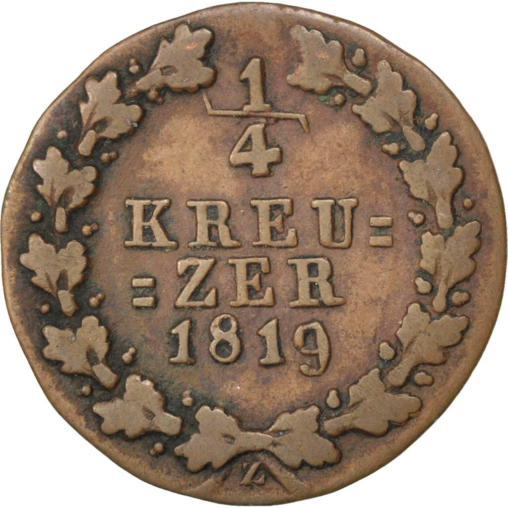 GERMAN STATES, 1/4 Kreuzer, 1819, Wiesbaden, KM #42, VF(30-35), Copper, 1.24