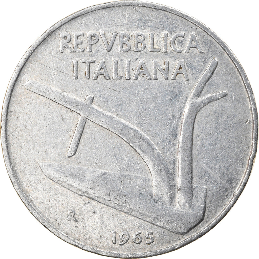 Coin, Italy, 10 Lire, 1965, Rome, EF(40-45), Aluminum, KM:93
