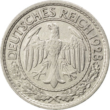 GERMANY, WEIMAR REPUBLIC, 50 Reichspfennig, 1928, Berlin, KM #49, AU(50-53),...