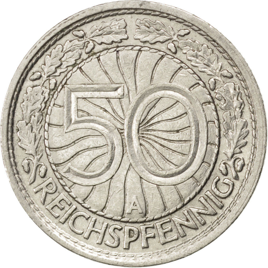 GERMANY, WEIMAR REPUBLIC, 50 Reichspfennig, 1928, Berlin, KM #49, AU(50-53),...