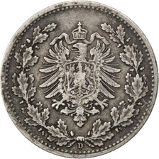 GERMANY - EMPIRE, 50 Pfennig, 1877, Munich, KM #8, EF(40-45), Silver, 2.75