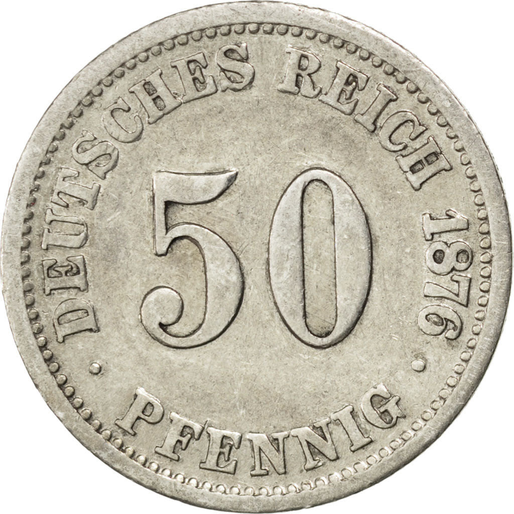 GERMANY - EMPIRE, 50 Pfennig, 1876, Frankfurt, KM #6, EF(40-45), Silver, 2.72